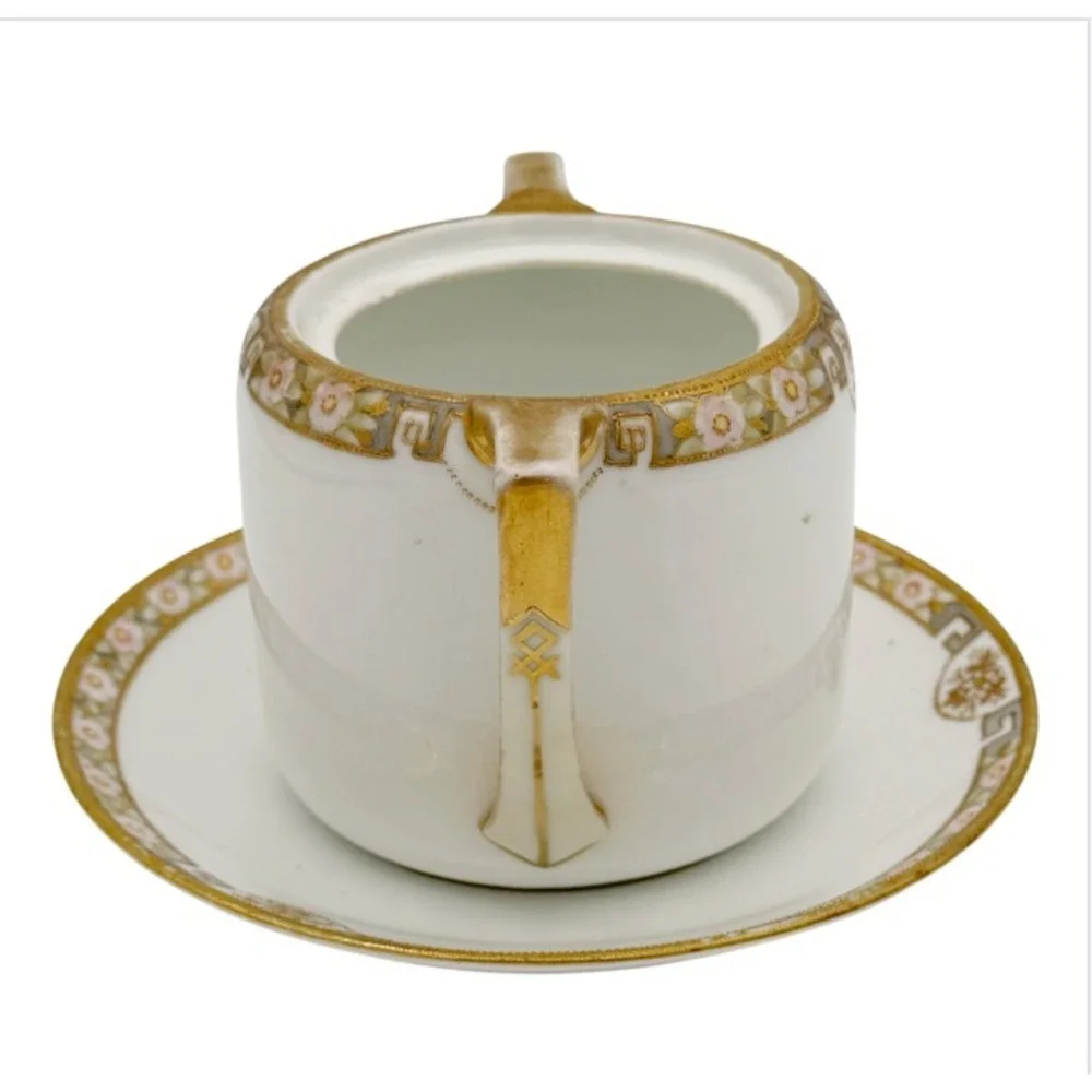 Antique Nippon Sugar Bowl Open Form w Underplate Edwardian Porcelain Curio Shelf